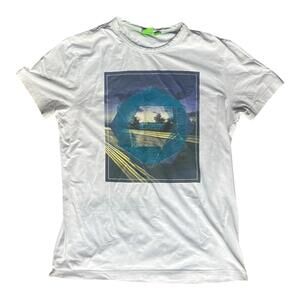 Hugo Boss White Cotton Blend Short Sleeve Print Boss Green Tee Casual T-shirt S